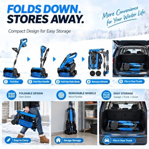 Cordless Snow Blower Electric Snow Shovel, 4.7kg Lightweight Handheld Snow, 30cm Push Snow Sweeper, Quiet Single Stage Snow Removal Machine for Driveway Sidewalk Steps.