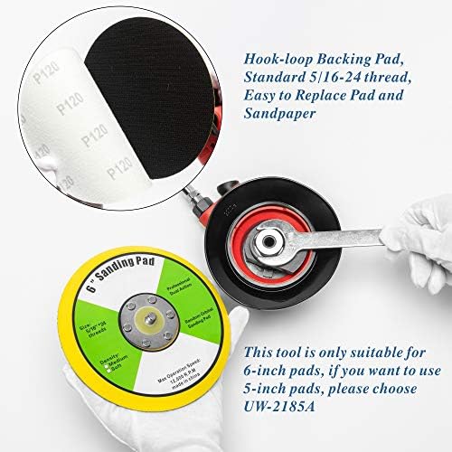 6 inch Air Random Orbital Sander, MAX 12000 RPM 3/16" Orbit Heavy Duty Dual Action Pneumatic Palm Sander, for Auto Body Woodworking Metal, with 10 Sandpapers & Extra Backing Pad