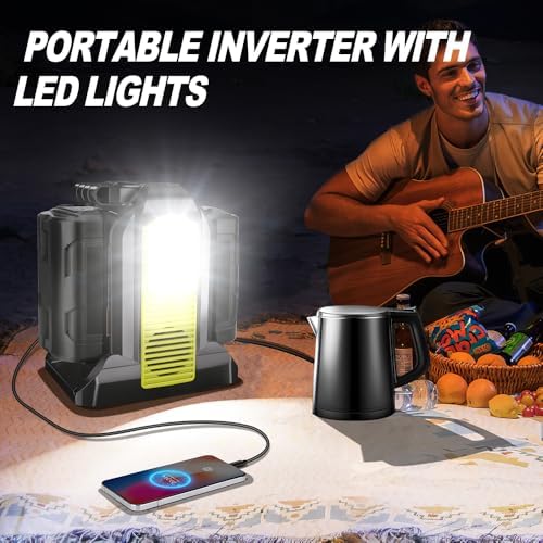 Choerinton 350W Power Inverter for Ryobi 40V Lithium Battery, 2-Port DC to AC 110-120V Inverter with LED Light, 3 USB-A,1 USB-C, DC and AC Ports, Portable Battery Inverters for Outdoor Use(Tool Only)