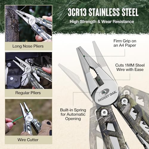MOSSY OAK 21-in-1 Multitool, Stainless Steel Pliers with Pocket Knife