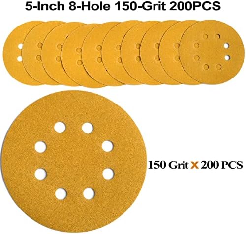 5-Inch 8-Hole Hook and Loop Sanding Discs 150-Grit, 200-Pack