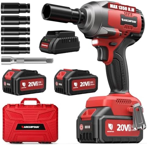 ARCCAPTAIN Cordless Impact Wrench 996Ft-lbs(1350N.m), 1/2 Inch Impact Gun