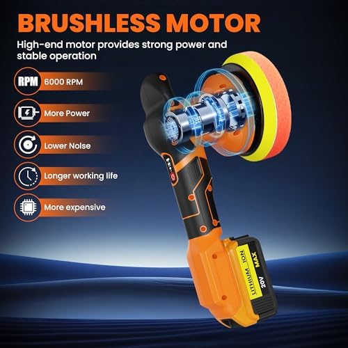 Cordless Buffer Polisher Kit for DEWALT 20V LI-ION Battery.6-Inch Orbital Buffer Polisher with 3 Variable Speed with 25pcs Polishing Accessories, for Car Polishing/Waxing (Tool Only)