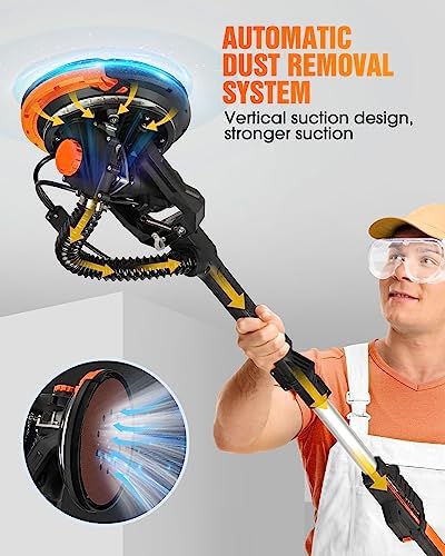 MYTOL 7.2A Drywall Sander with Vacuum, LED, 6-Speed