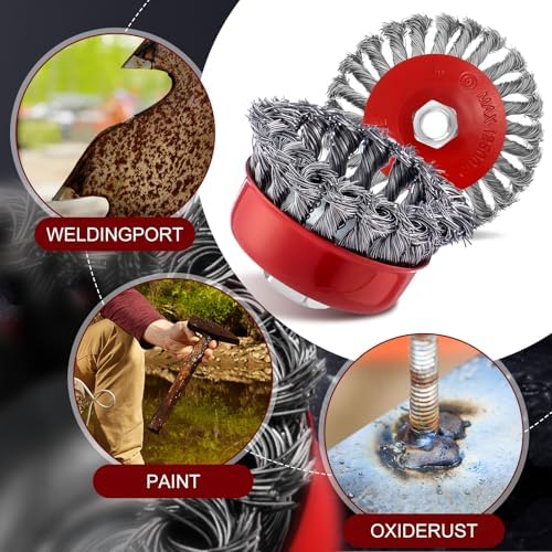 Tandefio 24 Pcs 3 Inch and 4 Inch Wire Wheel Cup Brush with 5/8"-11 Threaded Arbor for 4 1/2 Angle Grinder Twisted Knotted Grinder Abrasive Wire Brushes for Heavy Cleaning Rust Removal (Combined)
