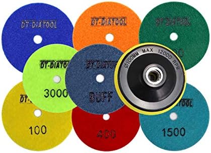 DT-DIATOOL Dry Diamond Polishing Pads 4 Inch for Granite Marble Quartz Stone Countertop Tiles Plastic Mixed Grits Plus Plastic Backer