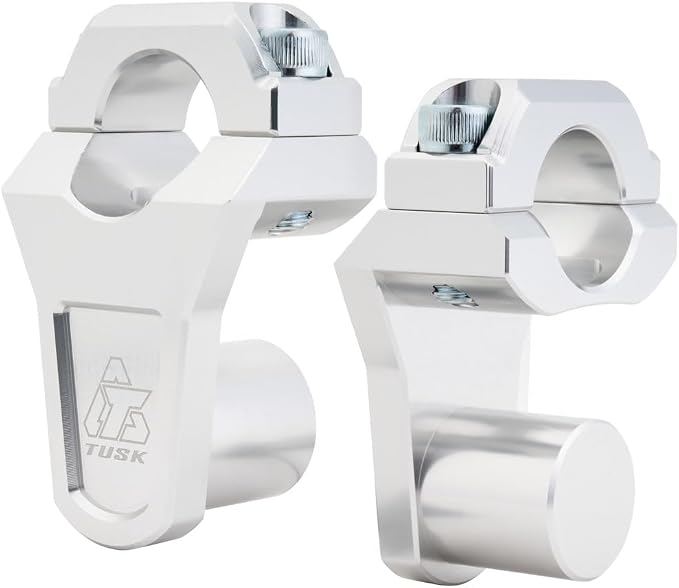 Tusk 2" Pivoting Bar Risers for Motorcycle & Dirt Bike – 7/8" Clamp to 7/8" or 1-1/8" Handlebars – Universal Fit, Silver