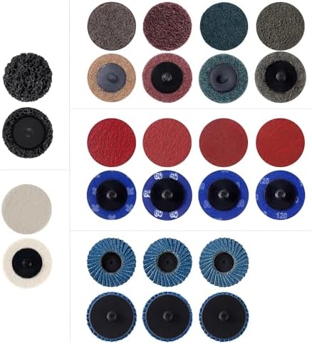 60PCS 2 Inch Sanding Disc Quick Change Disc Set with Shank Holder Fits Various Grinder Roll Lock Disc Die Grinder Surface Conditioning, Polishing, Finishing and Burr Rust Paint Removal