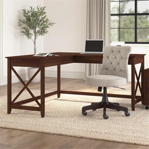 Bush Furniture Key West 60W L Shaped Desk with Mobile File Cabinet and Desktop Organizers, Bing Cherry