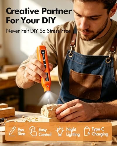 Cordless Mini Rotary Tool Set -5 Speed Multi-Purpose Rotary Tool Kit 5000-18000RPM 3.7V Rechargeable Engraving Pen with LED Light 64Pcs Accessories for DIY Craft Sanding Polishing Drilling Orange