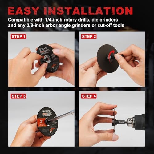 EZARC 25 Pack 3" Cut Off Wheels with 1/4" Mandrel, 3/8" Arbor Metal Cutting