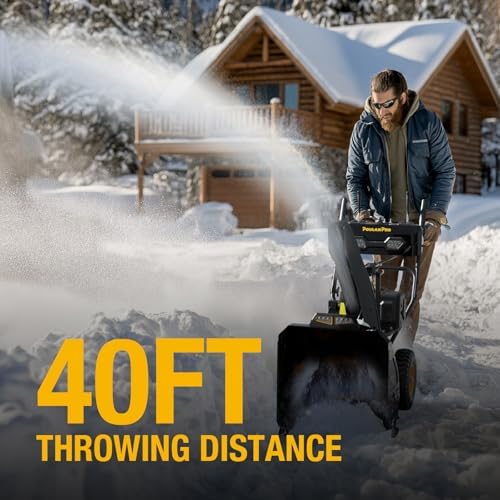 Poulan Pro PR241 24" Gas Snow Blower, 212cc, 2-Stage Electric Start Snow Thrower, Self-Propelled with 210° Remote Chute, 40ft Throwing Distance, Heated Grips, LED Lights, Steel Auger and 14" Tires