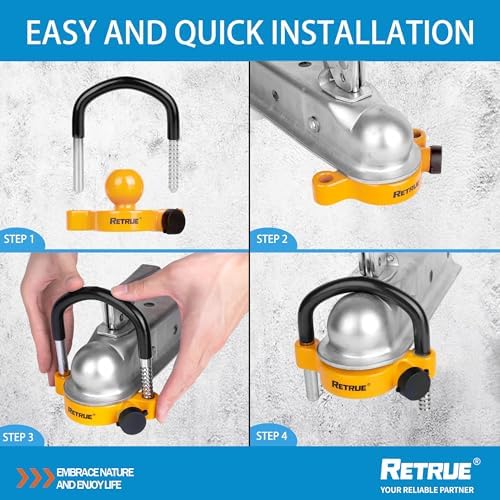 RETRUE Universal Trailer Coupler Hitch Ball Lock, with Cover & Cap, Yellow