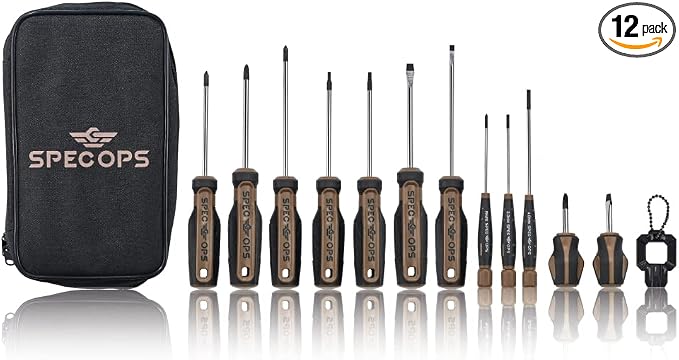Spec Ops Tools Screwdriver Set for Professional Construction & Jobsite Use, Phillips, Slotted and Torx Drivers with Magnetic Tips, 12-Piece