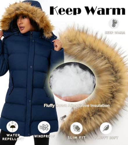 GGleaf Women's Winter Puffer Coat with Removable Fur Hood Warm Snow Jacket