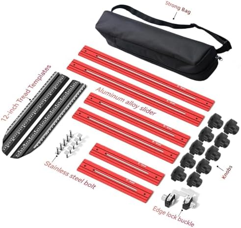 Stair Tread Template Tool – Stair Tread Gauge Jig, Aluminum Alloy Measuring and Scribe Tool for Accurate Angle, Depth, and Length Measurement of Stairs, Risers, and Partitions