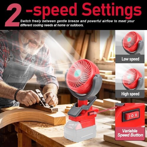 Portable Clip Fan Compatible with Milwaukee 18V Battery, Battery Powered Fan with Dual USB Charging, Cordless Fan with Adjustable Head, for Car, Home, Outdoor,Camping, Picnic and Job Site(Tool Only)