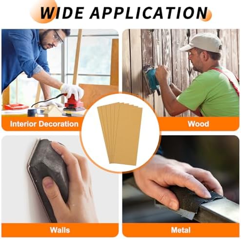 6 Pcs 150 Grit Sandpaper 3.6 x 9 Inch Sand Paper Alumina Gold