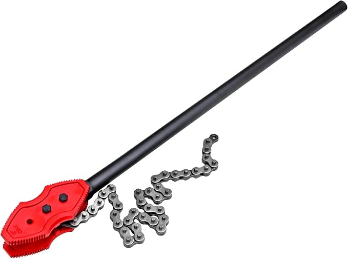 50" Chain Pipe Wrench, Fits 1.5"-8" Pipe Diameters, 40" Chain Length Max Breaking Load 22000LBs, Heavy Duty Chain Tongs for Pipe Installation, Oil Fields Operations and Maintenance