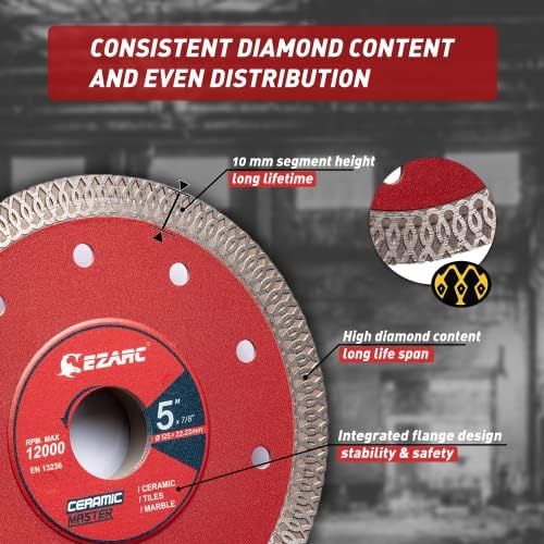 EZARC 5 Inch Super Thin Diamond Tile Blade, 7/8"-20mm-5/8 Arbor, 2-Pack