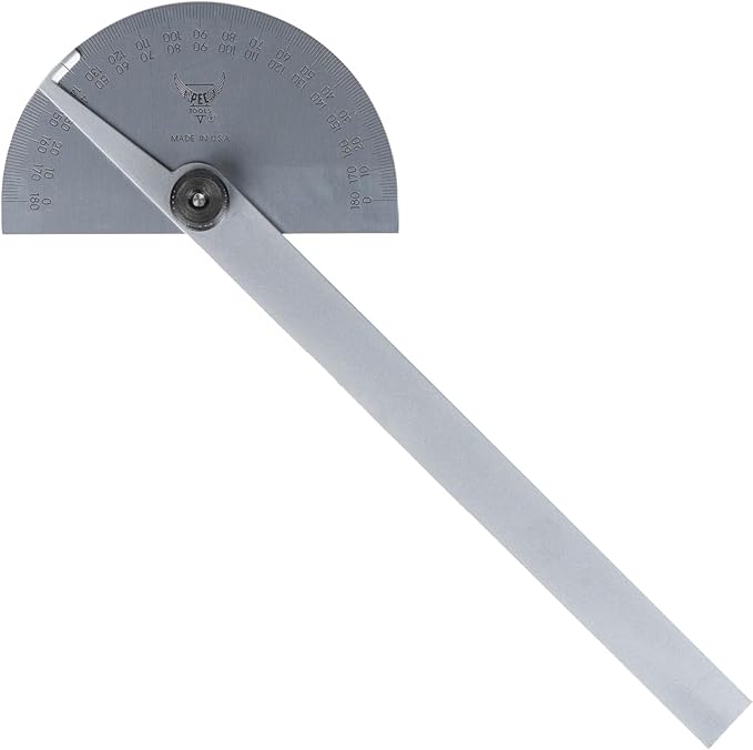 PEC Tools 6" Stainless Steel Angle Protractor, 0-180°, Made in USA