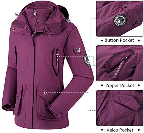 CAMEL CROWN Womens Waterproof Ski Jacket 3-in-1 Windbreaker Winter Coat Fleece Inner for Rain Snow Outdoor Hiking