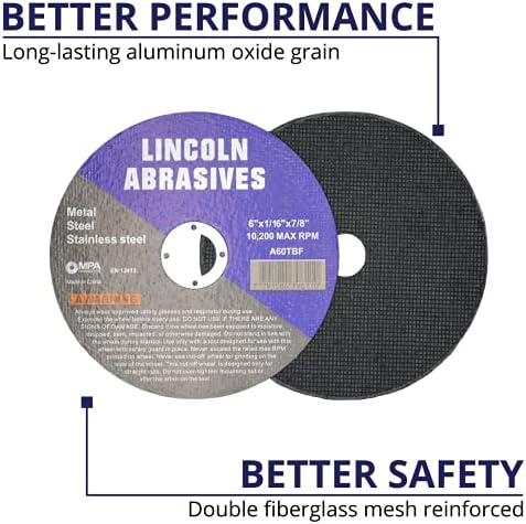 200 Pc 6" x 1/16" x 7/8" Cut-Off Wheels Lincoln Abrasives Metal & Stainless Steel