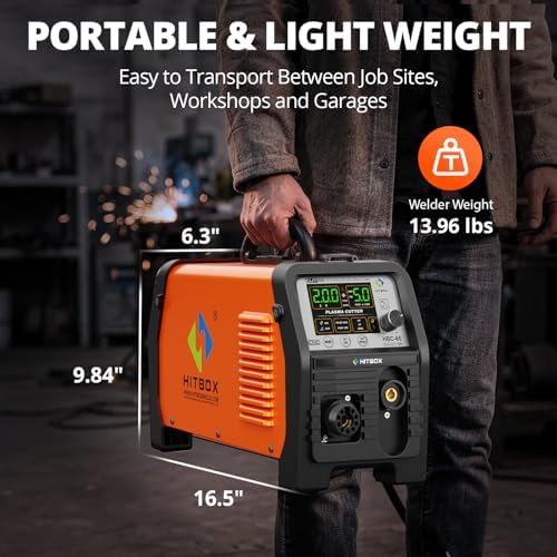 HITBOX Plasma Cutter Machine, 65A 110V/220V DC Inverter IGBT, Non-HF Non-Touch Pilot Arc, Max 1" Cut, Mesh Cutting, 2T/4T, Post-Flow, Large Digital Display, CNC Ready, Air Sensor, 60% Duty Cycle