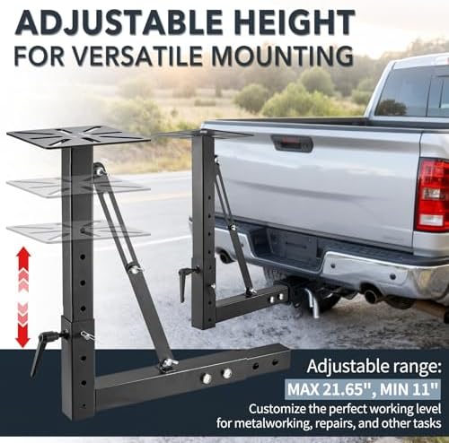 Hitch Mount Vise Plate, Adjustable Height Hitch Vise Mount for Trucks, Trailers and RVs, Universal Fit for 2-Inch Receiver