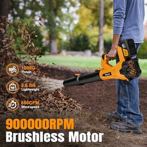 Leaf Blower Cordless 650CFM with 2x4.0Ah Battery & Fast Charger, Orange