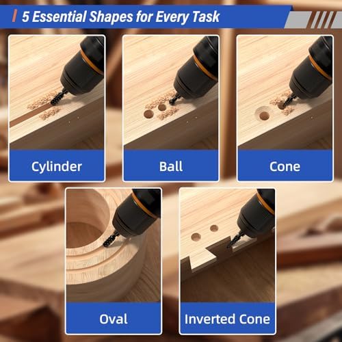 BURMONG 8Pcs Ball Gouge Rotary Burr & Rasp Set for Wood– 3-PC 5/8-11 Sphere & 5-PC 1/4" Hex Shank for Angle Grinders & Drills (Multi-Shape Gouge + Rotary Rasp File Set (8Pcs))