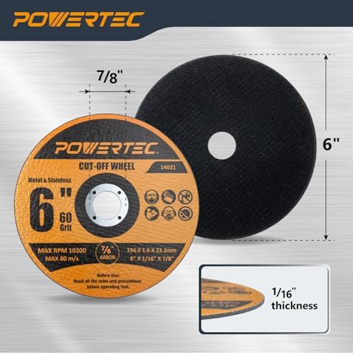 POWERTEC Cut Off Wheels 25 Pack, 6" Aluminum Oxide 60 Grit (14021)