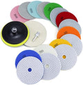 5 Inch Diamond Polishing Pads with 5/8’’-11 Hook & Loop Backing Pads, 10pcs Wet/Dry Concrete Polish Tools Kit for Drill, Grinder, Polisher, 50-3000 Grit Polishing Set for Marble Granite Quartz Stone