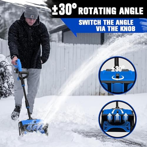 Cordless Snow Shovel, 13 Inch Electric Snow Shovel with Directional Plate, Brushless Cordless Snow Blower for Pathway, Patio, Deck, Driveway, Blue
