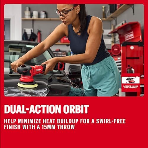 CRAFTSMAN 5 in. Dual Action Buffer Polisher, V20 Brushless Cordless Orbital Polisher with Side Handle, 9 Speed, Up to 6,000 OPM, Tool Only (CMCE150B)
