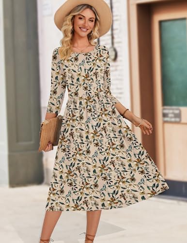 Zeagoo 3/4 Sleeve Women's Dress Casual Aline Summer Fall Midi Long Dresses