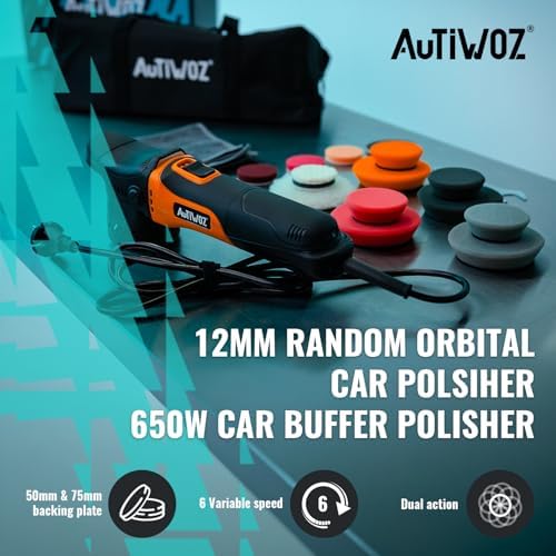 AUTIWOZ Mini 2/3inch Car Buffer Polisher, 12mm Random Orbital DA Kit