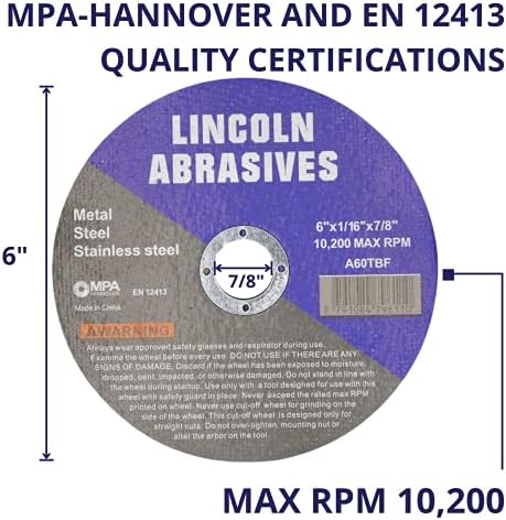 100 Pc 6" x 1/16" x 7/8" Cut-Off Wheels Lincoln Abrasives Metal & Stainless Steel