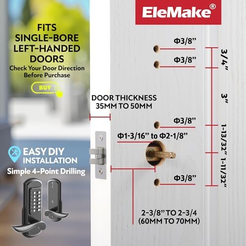 Mechanical Door Lock with Handle, Left Handed Keyless Entry Door Lock with Keypad, Combination Door Lever Lock - Not Deadbolt