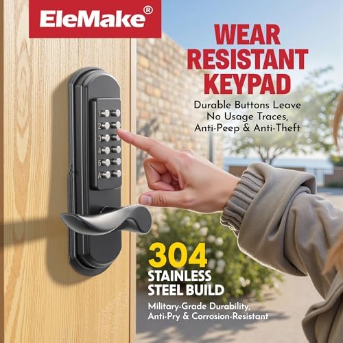 Mechanical Door Lock with Handle, Left Handed Keyless Entry Door Lock with Keypad, Combination Door Lever Lock - Not Deadbolt