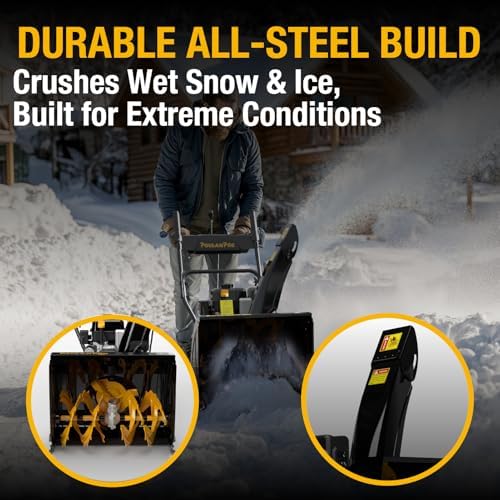 Poulan Pro PR240 Snow Blower Gas Powered 24 Inch, 2-Stage Self-Propelled Snow Thrower with Electric Start, 190° Remote Chute Control, Steel Auger, 212cc Engine for Driveways, Sidewalks & Patios