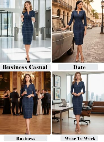 VFSHOW Womens Work Business Office Zipper Up Slim Bodycon Sheath Dress