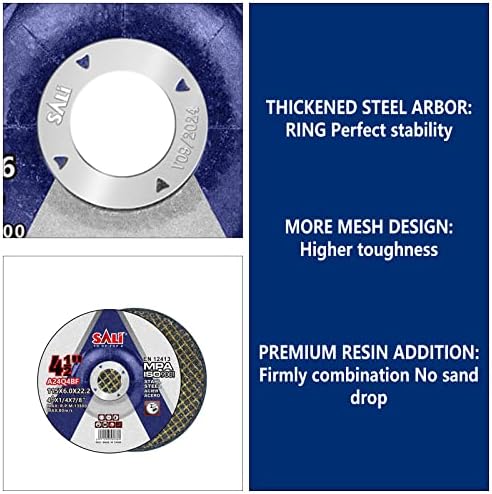 SALI 5 Pack 4-1/2 Inch Grinding Wheels for General Purpose Metal & Stainless Steel, Aluminum Oxide Grinding Disc for Angle Grinder, Depressed Center 4.5" * 1/4" * 7/8"(115 * 6.0 * 22.2 mm)
