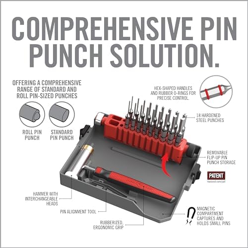 Real Avid Master Bench Block Pro-Kit - Non-Marring Armorers Block, Roll Pin Punch Set & Standard Pin Punch Set + Hammer with 4 Interchangeable Heads