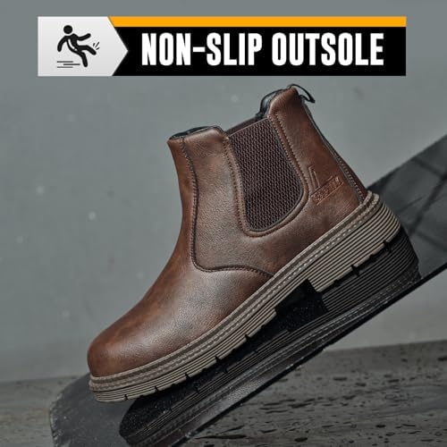 Steel Toe Boots for Men & Women,Slip On Work Boots for Construction