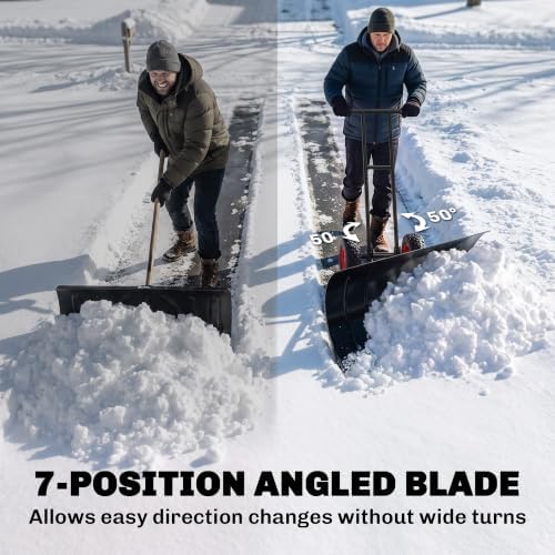 Outsunny Snow Shovel with Wheels, 29" x 18" Metal Snow Pusher, Black