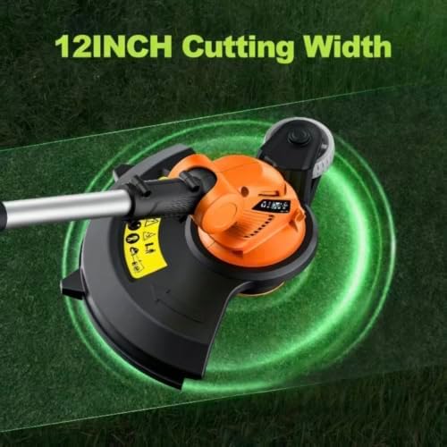 20V Electric Weed Wacker Edger Lawn Tool, Battery Powered Weed Eater 12-Inch Cordless String Trimmer Grass Trimmer Lightweight Yard Tools for Garden, Lawn Mower Cutter with 2 2.0Ah Battery Orange