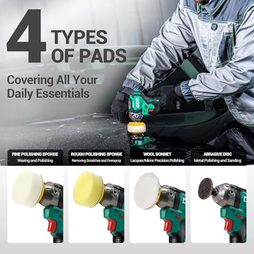 DCA 12V Cordless Buffer Polisher, 3" Brushless Mini Car Polisher & 2" Sander Machine Kit with 2x 2.0Ah Batteries, 2 Variable Speed 2800-8300RPM for Car Detailing Polishing/Buffing/Sanding/Waxing
