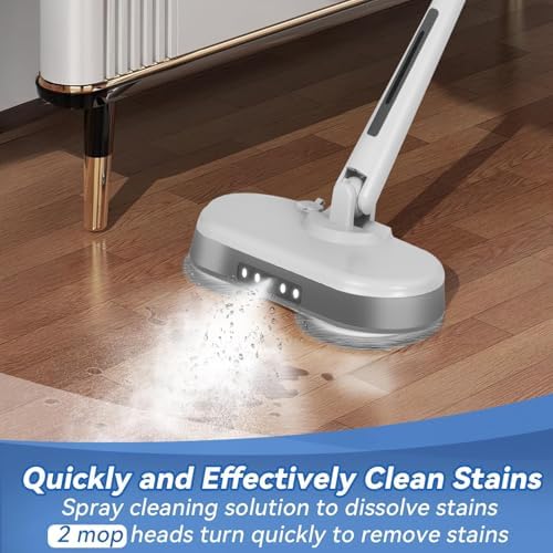 Cordless Electric Mop, Electric Spin Mop with LED Headlight and Water Spray,60 Mins Spin Power Scrubber Mops for Floor Cleaning,2000mAh Battery,350ml Water Tank,Standing Storage,Light Weight