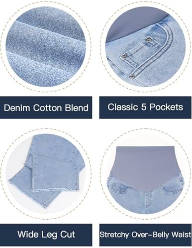 fitglam Women's Maternity Jeans Straight Leg Relaxed Fit Over Belly Pregnancy Denim Work Pants Maternity Clothes with Pockets